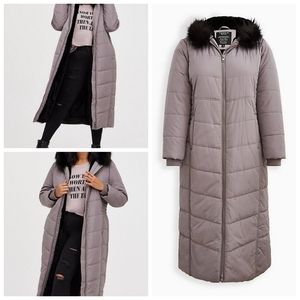 Torrid 4 4x Longline Fit & Flare Puffer Coat in Grey
